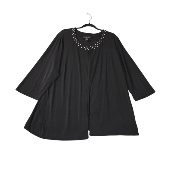 Woman Within 24W 3X Cardigan Top Black Sequins Stretch Open Front Date Night - Picture 1 of 9